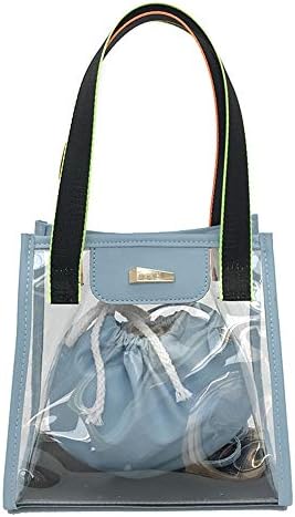 Elegant Womens Tote Bag Set Luxury Transparent Handbag Bag Clear Jelly Purse Women Clutch Tote Sweet for Office Work Travel (Color : Blue)