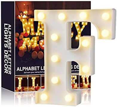 Ciojio A-Z Alphabet Light White LED Night Lamps Plastic Letter Standing Hanging Lighting for Wedding Party Bedroom Xmas Decoration (F)