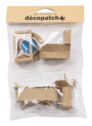 Décopatch AC925C - Assortiments de 6 objets miniatures de salle de bain à décorer - Décoration loisir créatf en papier mâché - Dimensions: 15,5 x 3,5 x 22cm