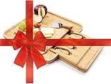 Premium Bamboo Cheese Board with Stainless Steel Knife Set | Great Gift Idea | Size 13''x13''x2''