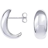 2wist Designs 14K White Gold Plated 925 Sterling Silver Post Statement Huggie Earrings | Gold Dome Hoop Earrings for Women