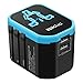 Travel Adapter - EPICKA All in One Worldwide Universal Power Adapter AC Plug Adapter with Dual USB Charging Ports for USA EU UK AUS Cell Phone Tablet Laptop (Blue)