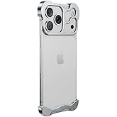 Doulings Frameless Series Designed for iPhone 17 Pro Max Case,Minimalist Protective Shock Absorption Aerospace Grade Aluminum Shells & Elastomer Inlays Easy Fit,Shockproof Bumper Cover,Silver