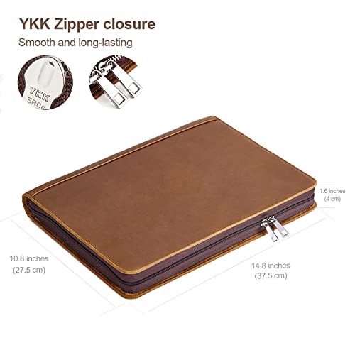 AZXCG Leather Portfolio Binder,3 Ring Binder Padfolio with Zipper,Professional Padfolio