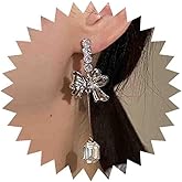 Iaceble Vintage Crystal Square Dangle Earrings Silver Cz Square Earrings Bow Drop Earrings Long Square Gemstone Earrings Jewelry for Women