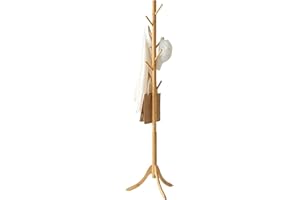 Coat Rack, Bamboo Wood Coat Stand with 8 Hooks,3 Adjustable Size, Easy Assembly NO Tools Required, Coat Tree Hanger Stand for