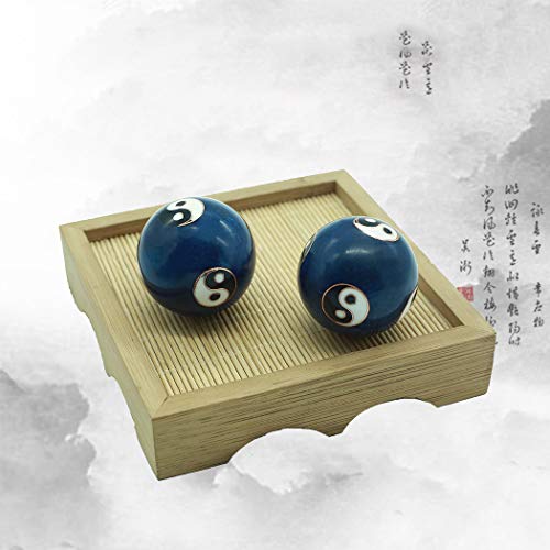 1.5'' Cloisonne Health Hand Balls Carved Tai Chi Pattern Exercise Stress Balls Craft Collection BS143 (S, Blue)