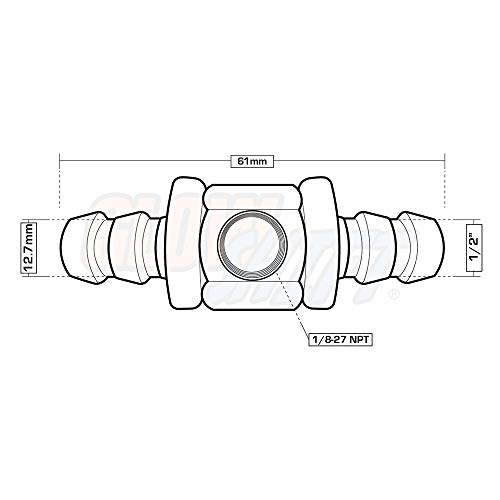 GlowShift 1/2” Fuel Line Fuel Pressure Barbed Push Lock TFitting