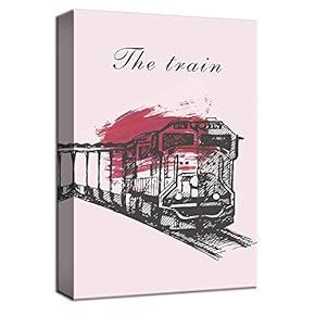 Canvas Wall Art The Train Sketch Black Red Painting Artwork for Home Decor Framed - 12x18 inches