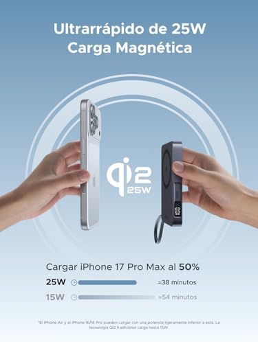 Magflow Qi2 25W Power Bank Magsafe 10000mAh USB C PD 30W (Gris)