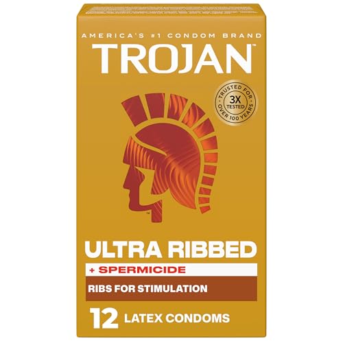 Trojan Ribbed Spermicide Latex Lubricated Condoms