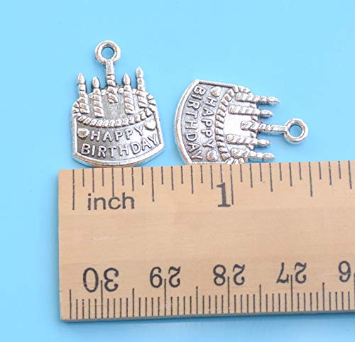 Pack of 50 Happy Birthday Charms Pendants Findings Pendants for Crafting Jewelry Making Accessory (Happy BIRTHAY Silver 50pcs)