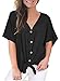 MIHOLL Womens Loose Blouse Short Sleeve V Neck Button Down T Shirts Tie Front Knot Casual Tops