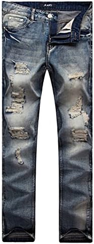 OKilr Pjik Men's Retro Blue Ripped Straight Slim Fit Casual Destroyed Broken Holes Jeans