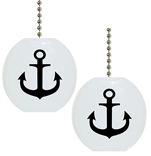 Set of 2 Black Anchor Nautical Solid Ceramic Fan Pulls