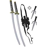 6 Piece Ninja Double Sword Set Cool Halloween Decor Party Costume Accessory