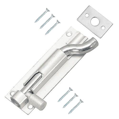 TERF Aluminium Necked Door Bolt 75mm / 3 inch Door Latch with Screws - Ideal Door Locks for Internal and External Doors - Silver