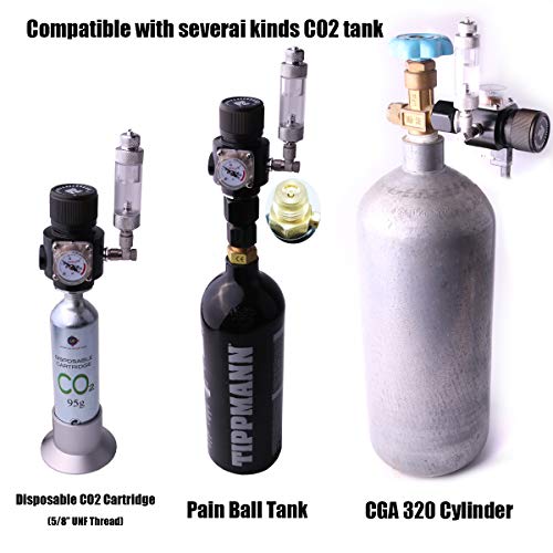 Fzone Aquarium CO2 Regulator Triple Stage with DC Solenoid and Bubble Counter Check Valve Compatible Painball Tank CGA320 CO2 Cylinder
