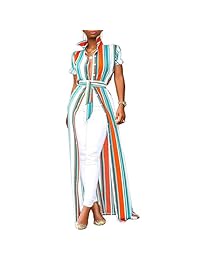 Acelyn - Vestido de verano para mujer, casual, con parte frontal abierta, manga corta, cuello en V, con cinturón