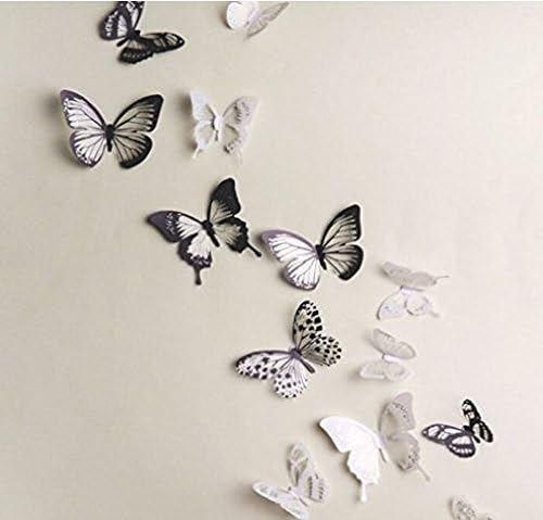 Butterfly Wall Stickers, 36 x 3D Butterfly Stickers for Bedroom Living Room, Office (Black and White), Black, White - Image 3