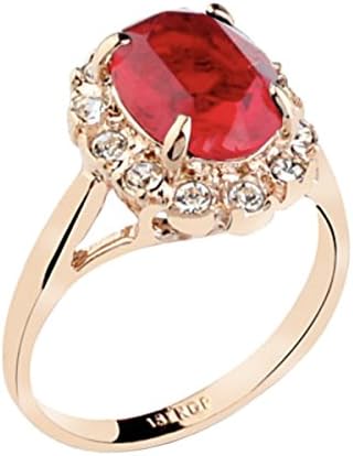 BaiLing FashionRose Gold Plated Oval Shaped Gem Style Ring with Ruby Red Swarovski element Crystal and Clear Round Shaped Cubic Zirconia Fashion Jewelry for Women