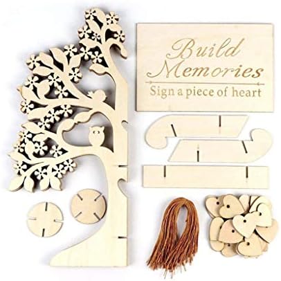 Amaping Wedding Guest Book Rustic Wooden Tree Wooden Hearts Pendant Drop Ornaments Sign Party Decoration (Yellow)
