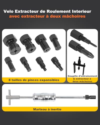 XSTARYE Upgrade Bicycle Inner Bearing Puller with Sliding Hammer & Two Jaw Puller Blind Hole Puller Bearing with 8 Expansion Clamp (8-32mm)