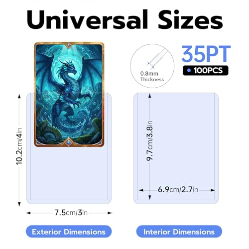 Mcbazel 100 pcs 3 x 4 Inch Toploader Card Sleeves, Plastic Trading Card for Baseball Card, Protective Card Holder for Standard,MTG,YuGiOh,TCG