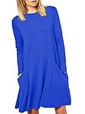Kissky Women's Basic Long Sleeve Pockets Casual Swing Plain Tshirt Dress