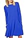 Kissky Women's Basic Long Sleeve Pockets Casual Swing Plain Tshirt Dress (L, Blue)
