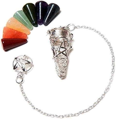 Silver-plated with Pentacle Pendulum with 7 Chakra Gemstones