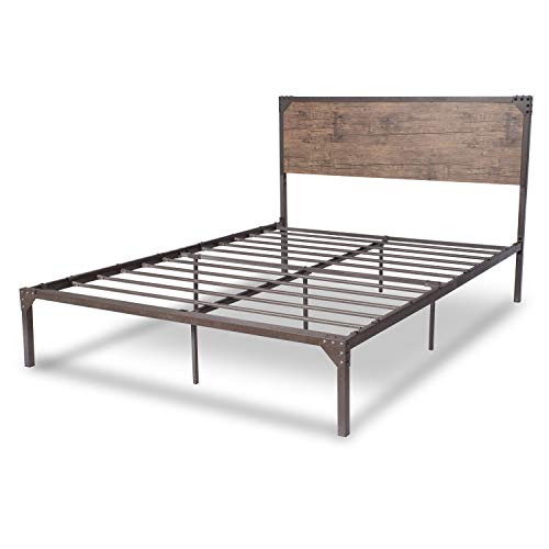 Full Size Metal Bed Frame/Platform Bed with Wood Headboard/Box Spring Optional/Easy Assembly