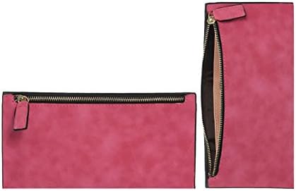 Fashion Ladies Wallet Billfold Real Natural Genuine Leather Zipper Long One Compartment Woman Purse (Rose)