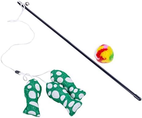 Cat​ ​Teaser​ ​Wand​ ​Chaser​ ​Toys​ ​With​ ​Wool​ ​Ball​ ​Bundle​ ​Set​ ​-​ ​Triple​ ​Green​ ​Fish