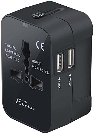 FullPlus Travel Adapter, Universal Travel Plug With Dual 2.5A USB Ports US To UK EU AU All In One Worldwide Travel Power Adapter Safety Fuse Protection Adaptor International AC Wall Charger (Black)