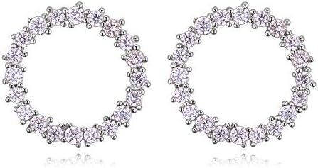 NEVI AAA Zirconia Rhodium Plated Round Stylish Earrings for Girls & Women (Silver)