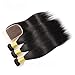 Brazilian Straight Virgin Human Hair 3 Bundles With Closure 100% Unprocessed Straight Human Hair Weave Extensions With 4X4 Free Part Lace Closure(22 24 26 with 20)