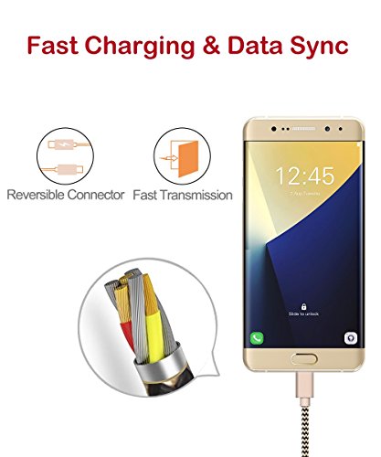 OTISA USB Type C Cable USB C Charger Cord 3Pack 6ft Gold, Charging Nylon Braided Cable For Samsung Galaxy Note 8 S9 S8 plus, MacBook,Google Pixel XL,Nintendo Switch,LG G6,Huawei P9