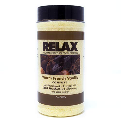 Relax Warm French Vanilla Best Aromatherapy Bath Salts, 17 Ounce Bottle, Crystals Infused with Vitamins and Minerals for Enhanced Relaxation and Recovery, Safe for Spa, Bath, and Whirlpool