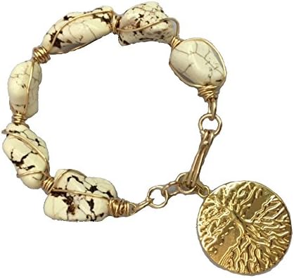 Handmade Bracelet - Tree of Life &amp; White Turquoise - Arbol de la Vida y Turquesas Blanca