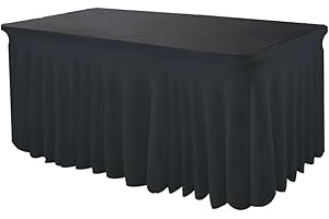 HAORUI Table Skirts, 6ft Rectangle Wrinkle Resistant Table Clothes, Ruffles Elastic Table Cover for Banquets, Weddings, Parties Black…