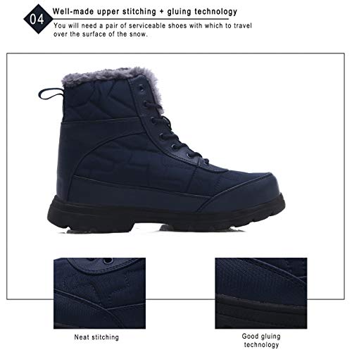 EXEBLUE Winter Snow Boots Water-Resistant Mid Calf Booties for Men Women Outdoor Lightweight Ankle Boots with Full Fur Blue