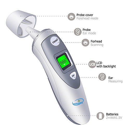 Medical Forehead and Ear Thermometer,Infrared Digital Thermometer, Accurate Temperature Suitable For Baby, Infant, Toddler and Adults, FDA and CE approved