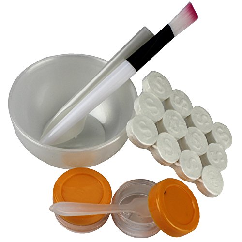Popfeel DIY Mask Essentials,Mixing Bowl with Cosmetic Spatula,Face Treatment Brush,Pack of 12 Compressed Paper,1 Pair Mini Sample Jars with Lids - Thumbnail 2
