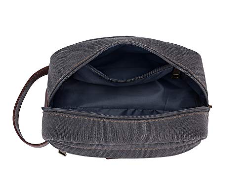 Toiletry Bag Travel Canvas Mens Leather Makeup Bag Organizer Cosmetic Bag Mens Shaving Bag Dopp Kits Large (Gray)