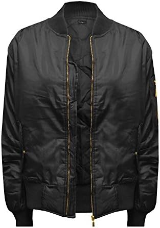 Women Ladies Vintage Bomber Jacket Classic Zip up Biker Jacket Stylish Padded Coat Top