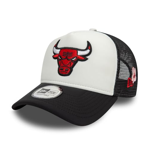New Era NBA Cap Chicago Bulls verstellbar Trucker Cap Mesh Teamlogo Blume Kappe floral schwarz weiß - One-Size