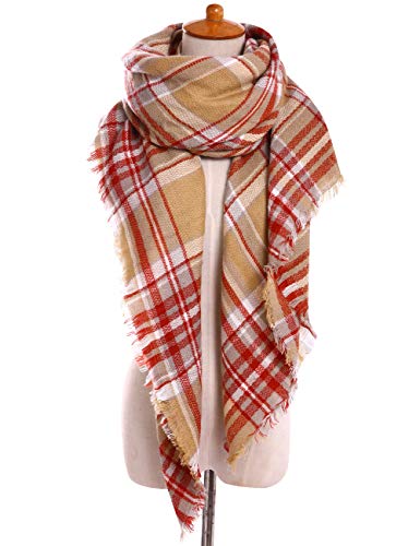 Bess Bridal Women's Plaid Blanket Winter Scarf Warm Cozy Tartan Wrap Oversized Shawl Cape - Thumbnail 3