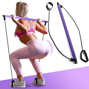 WUZI Portable Pilates Bar Kit, Home Gym Resistance Workout Band and Toning Bar, Total Body Exercise Trainer with Foot Loop for Yoga, Fitness, Stretching, Sculpting, Gym