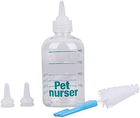 Auphi Pet Nursing Bottle Cat Feeding Bottle Kit With Brush Nipples for Kittens Small Animals(L,120ml)